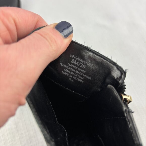 Vince Camuto Women's 8 M Black Leather Sameena Block Heel Side Zip Booties - Picture 2 of 11